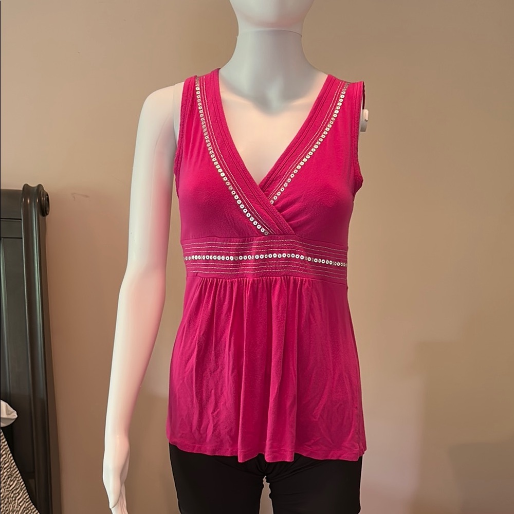 ANN TAYLOR LOFT XS Pink Embellished Tank Top